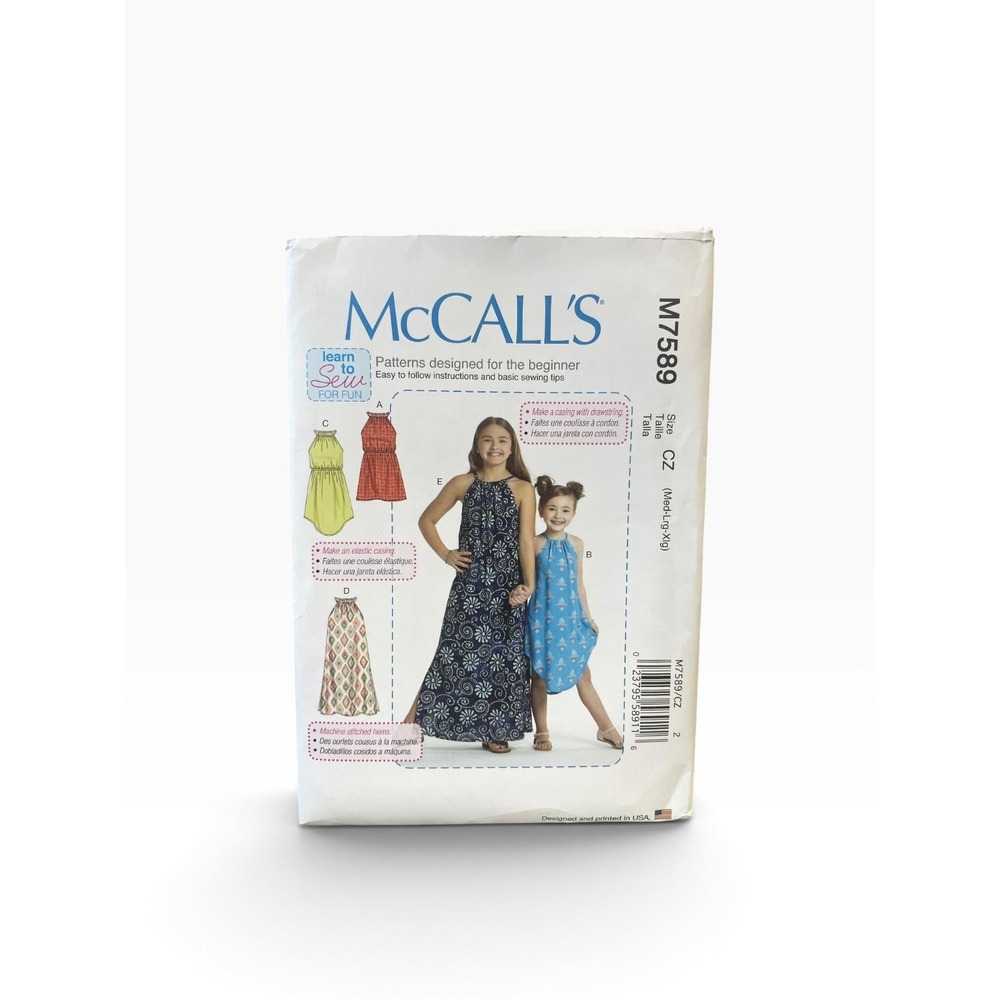 McCall's M7589 Girls' Dresses Halter Tank Sundress CZ (M-L-XLg) Learn to Sew